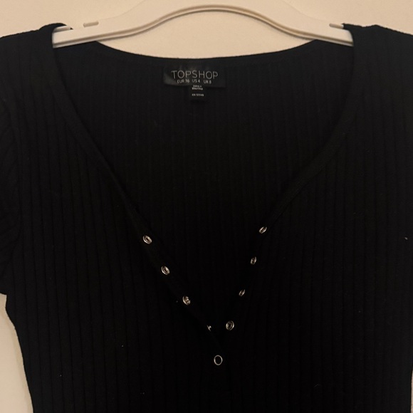 Topshop Black Long Sleeve ribbed short bodycon Dress - Picture 3 of 7